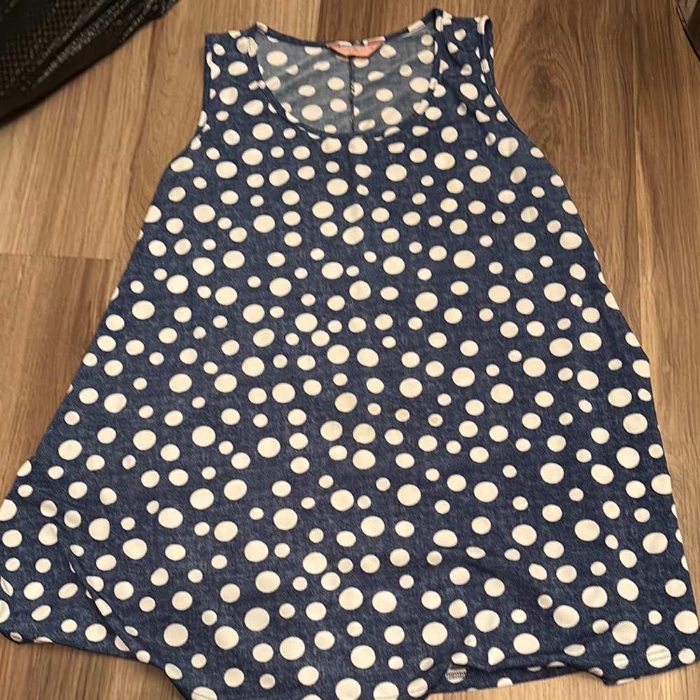 SJS Denim-look Blue and White Polka Dot Dress